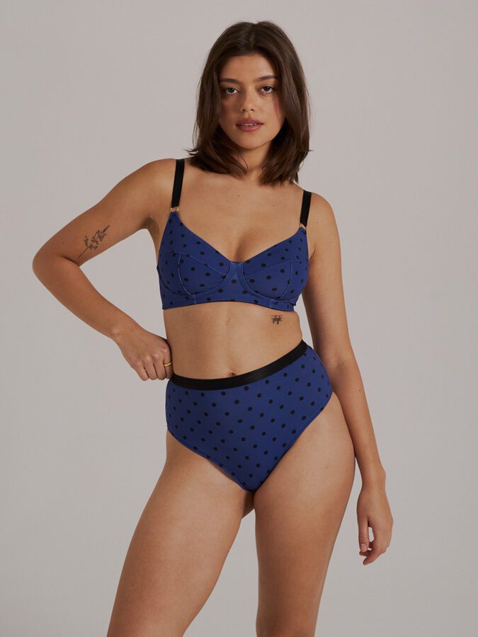 Biustonosz bez fiszbin z bawełny organicznej | Polka Dots | Cobalt